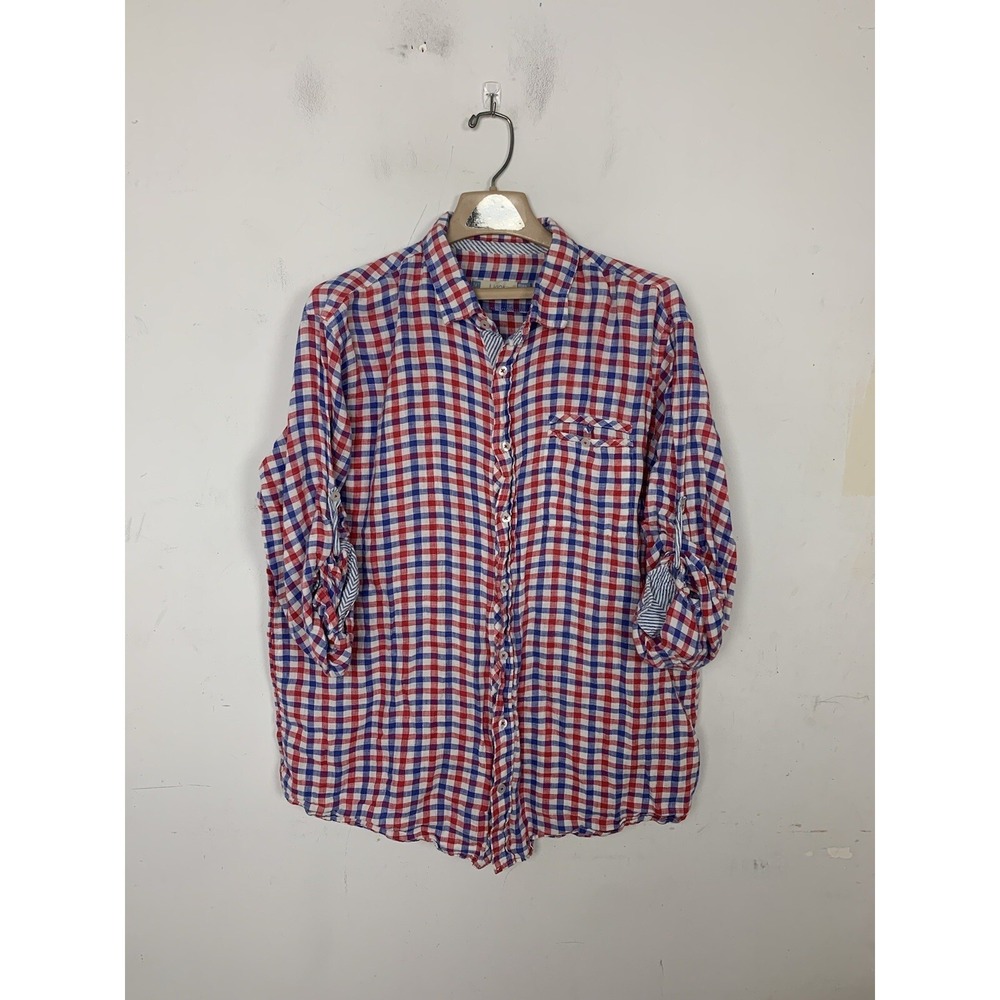 Arturo‎ Calle Womens Shirt 3XL 4th July Patriotic Gingham Check Linen Country